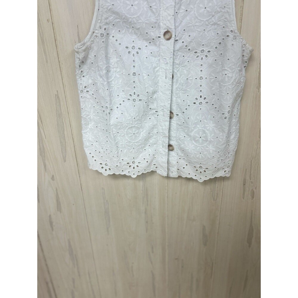 Sezane Roni White Eyelet Button Front Sleeveless Top Size 38 Fr - Picture 7 of 13